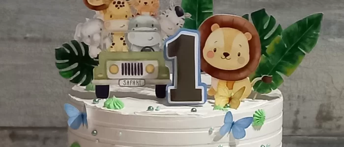 Torta de Cumpleaños para Niños Torta de Cumpleaños con Diseño de Safari de Animalitos